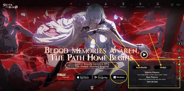 Step 5: Silver and Blood official Moonton website download page for getting fresh launcher